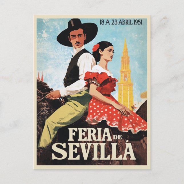 Postal Vintage de Sevilla Feria de Abril 1951 (Anverso)