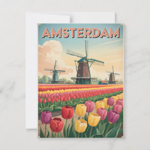 Postal Vintage de tulipán de Amsterdam