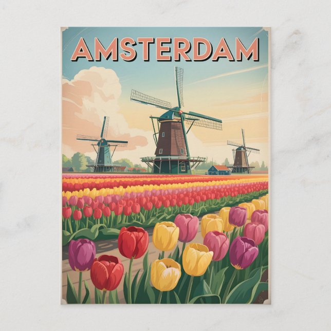 Postal Vintage de tulipán de Amsterdam (Anverso)