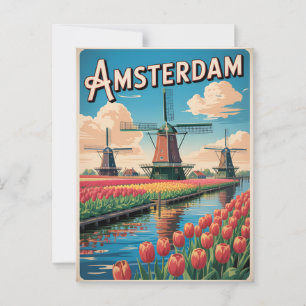 Postal Vintage de tulipán de Amsterdam