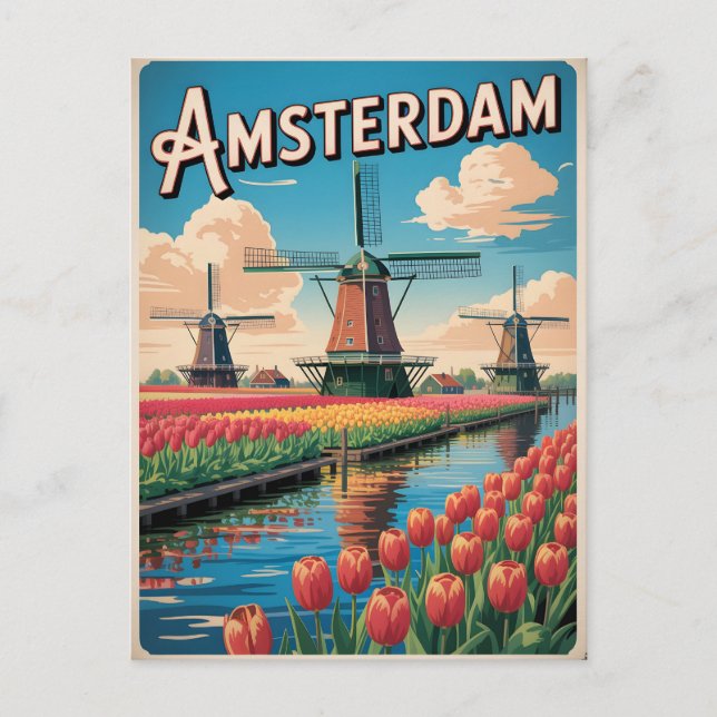 Postal Vintage de tulipán de Amsterdam (Anverso)