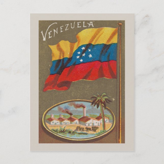 Postal Vintage de Venezuela con bandera (Anverso)