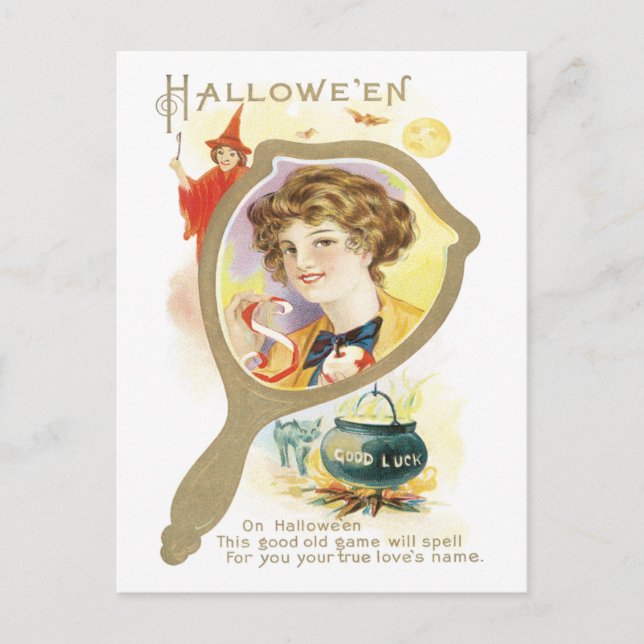 Postal vintage del espejo de la buena suerte (Anverso)