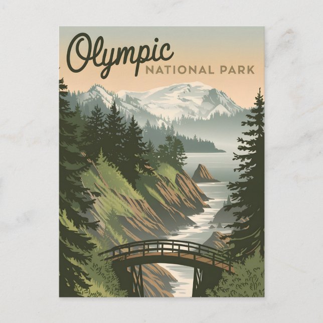 Postal Vintage del Parque Nacional Olímpico (Anverso)