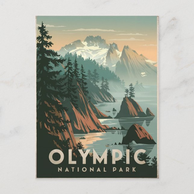 Postal Vintage del Parque Nacional Olímpico (Anverso)