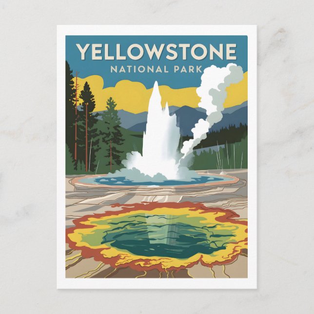 Postal Vintage del Parque Nacional Yellowstone (Anverso)