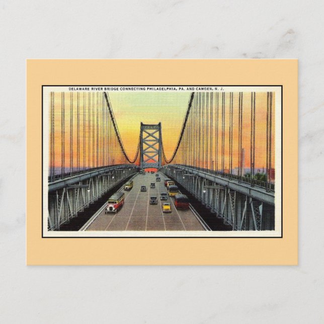 Postal Vintage Delaware River Bridge Camden Philadelphia (Anverso)