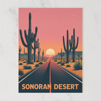 Postal Vintage Desert Sunset Cactus Highway