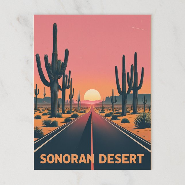 Postal Vintage Desert Sunset Cactus Highway (Subido por el creador)
