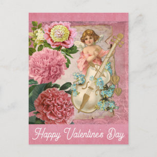Postal Vintage Día de San Valentín Victoriano Angel Flora