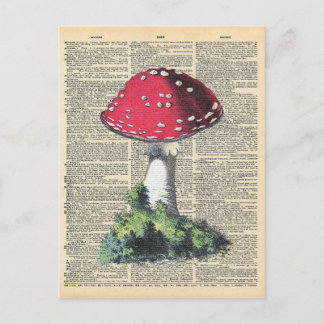 Postal Vintage Dictionary Art Red Mushroom Fairy House