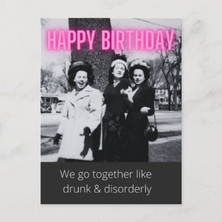 Postal Vintage divertida borracha y trastorno cumpleaños