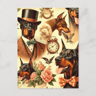 Postal Vintage Doberman Seamless Ilustracion