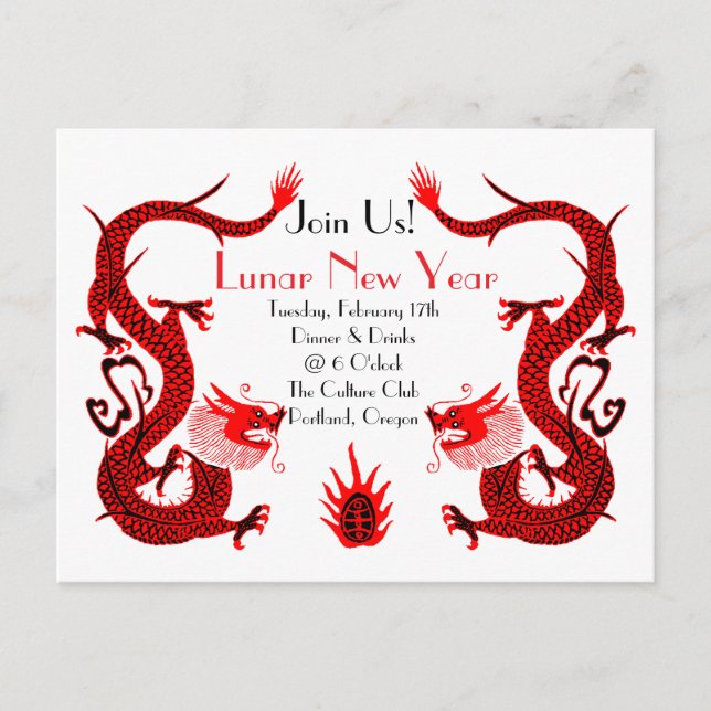 Postal Vintage Dragon Holiday Rojo y Negro (Anverso)