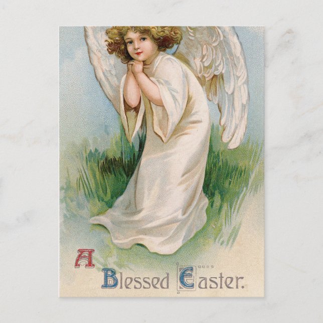 Postal Vintage Easter Angel Child (Anverso)