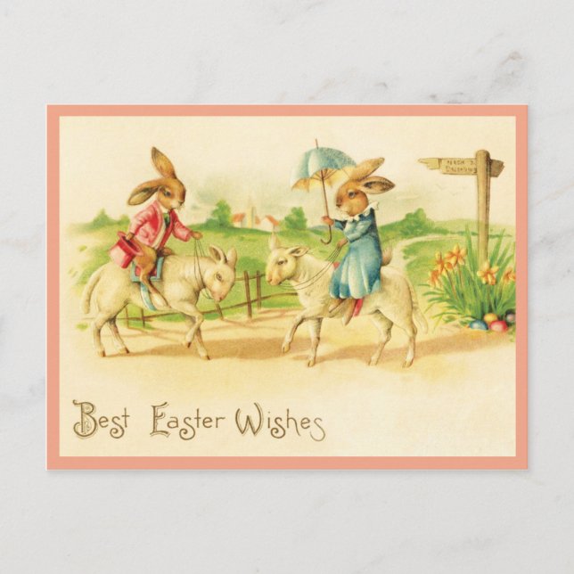 Postal Vintage Easter Bunnies and Lambs (Anverso)