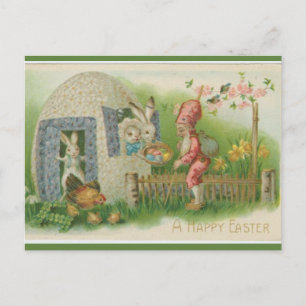 Postal Vintage Easter Bunnies Arena de Pollo Gnome Pascua