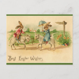 Postal Vintage Easter Bunnies Riding Lambs