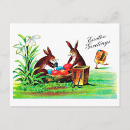 Postal Vintage Easter Bunny and Chick