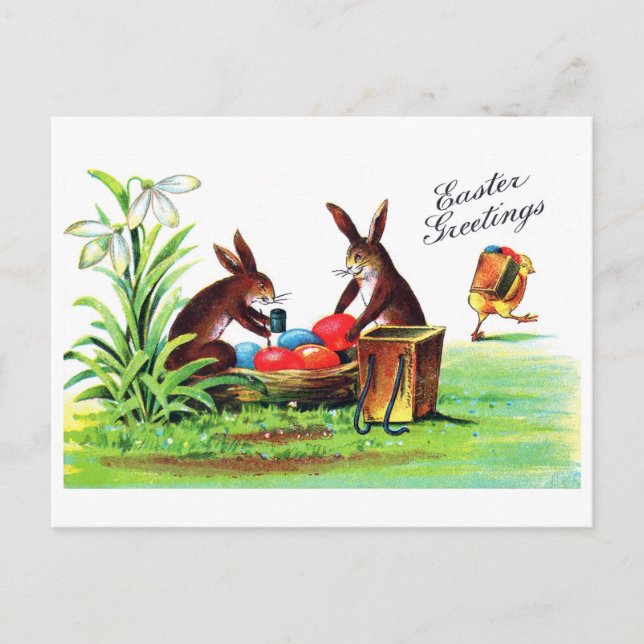 Postal Vintage Easter Bunny and Chick (Anverso)