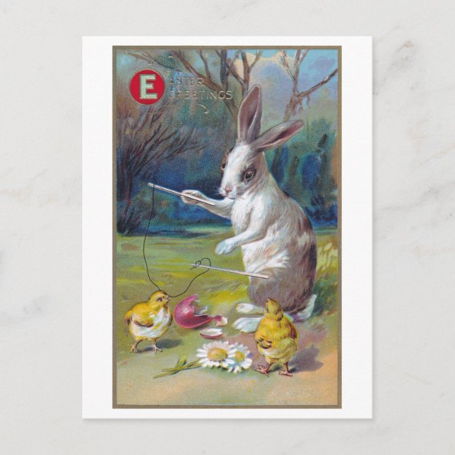 Postal Vintage Easter Bunny and Chick (Anverso)