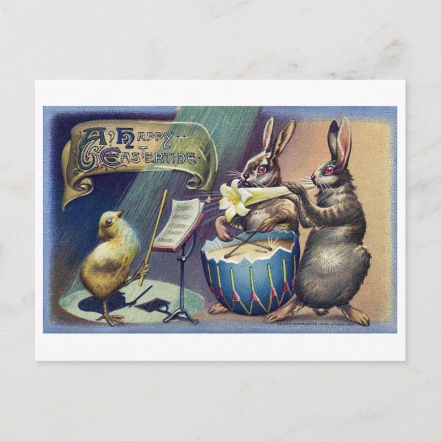 Postal Vintage Easter Bunny and Chick (Anverso)