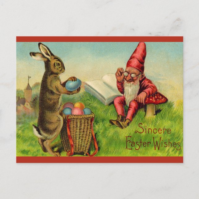 Postal Vintage Easter Bunny and Gnome (Anverso)