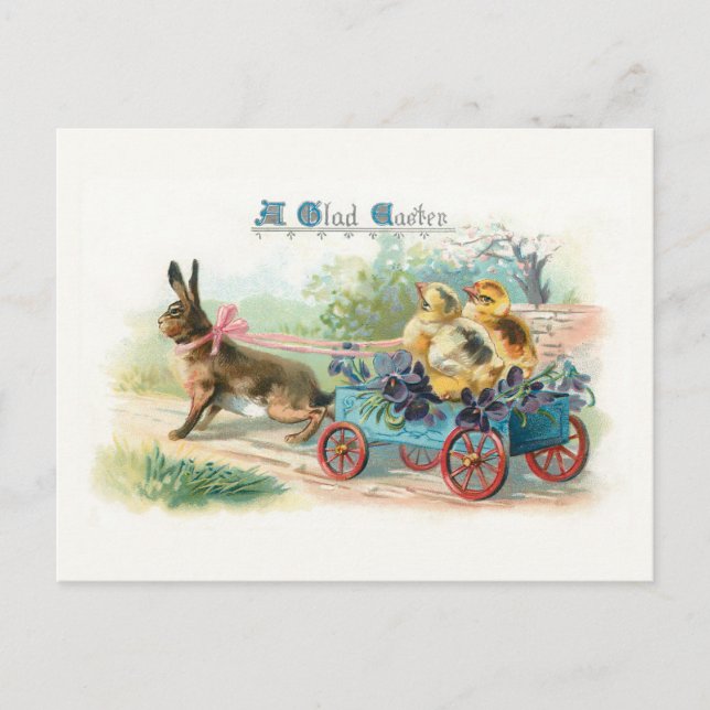 Postal Vintage Easter Bunny, Cart and Chicks (Anverso)