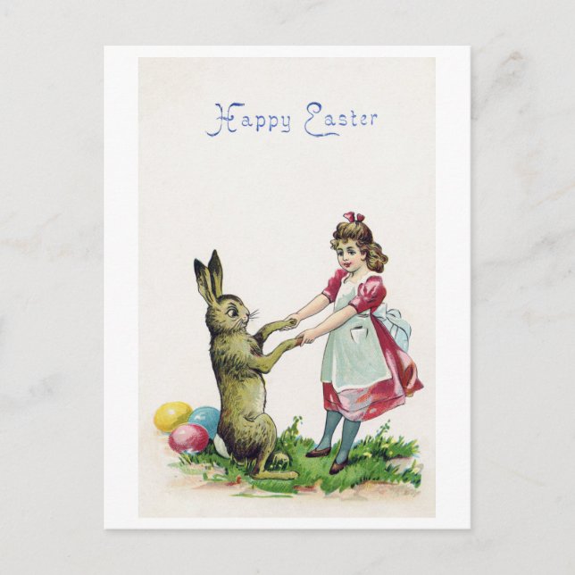 Postal Vintage Easter Bunny con Chica (Anverso)