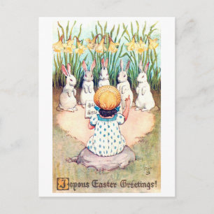 Postal Vintage Easter Bunny con Chica