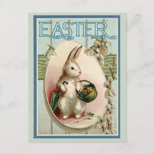 Postal Vintage Easter Bunny Con Paraguas Easter