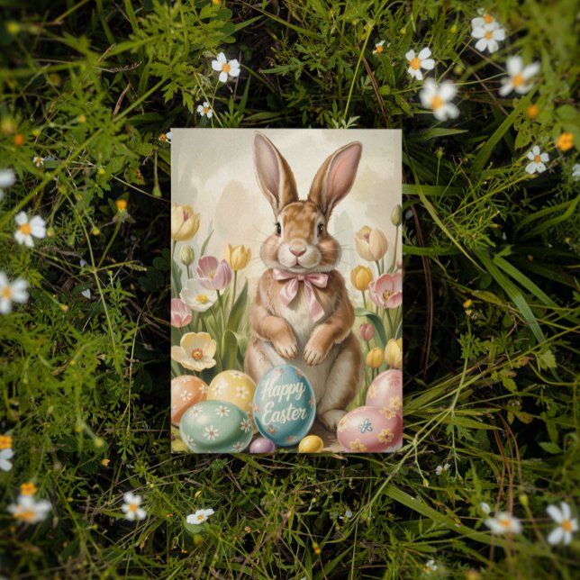 Postal Vintage Easter Bunny con tulipanes (Subido por el creador)