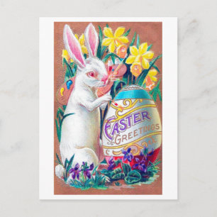 Postal Vintage Easter Bunny Egg Flower