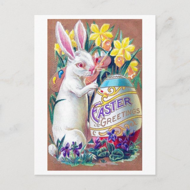 Postal Vintage Easter Bunny Egg Flower (Anverso)