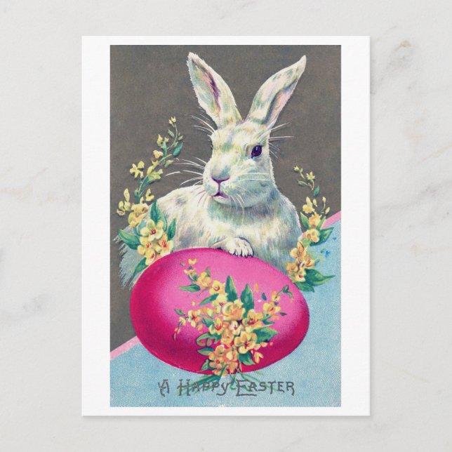 Postal Vintage Easter Bunny Egg Flower (Anverso)