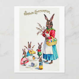 Postal Vintage Easter Bunny Family and Chick