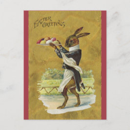 Postal Vintage Easter Bunny Sirviendo Huevos