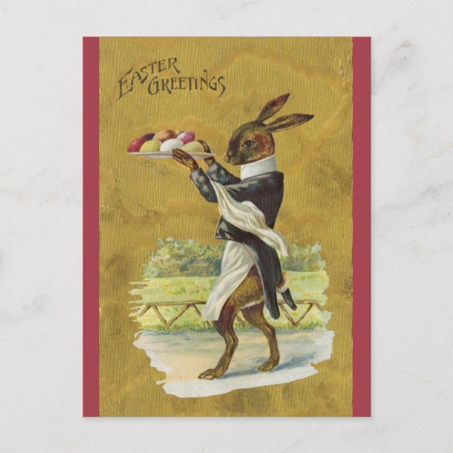 Postal Vintage Easter Bunny Sirviendo Huevos (Anverso)