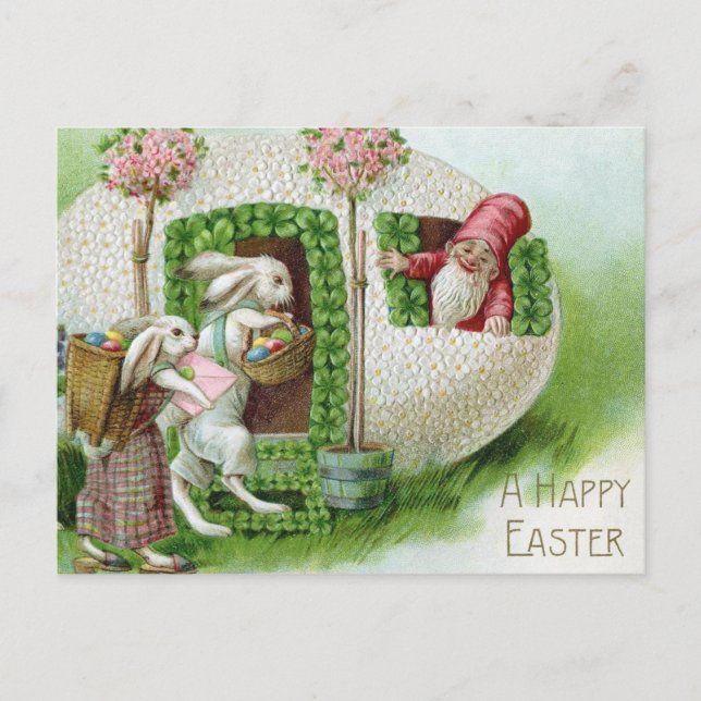 Postal Vintage Easter Bunny y Eggys Garden (Anverso)