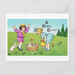 Postal Vintage Easter Child Bunny Chick