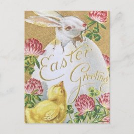 Postal Vintage Easter Greetings Bunny and Chick