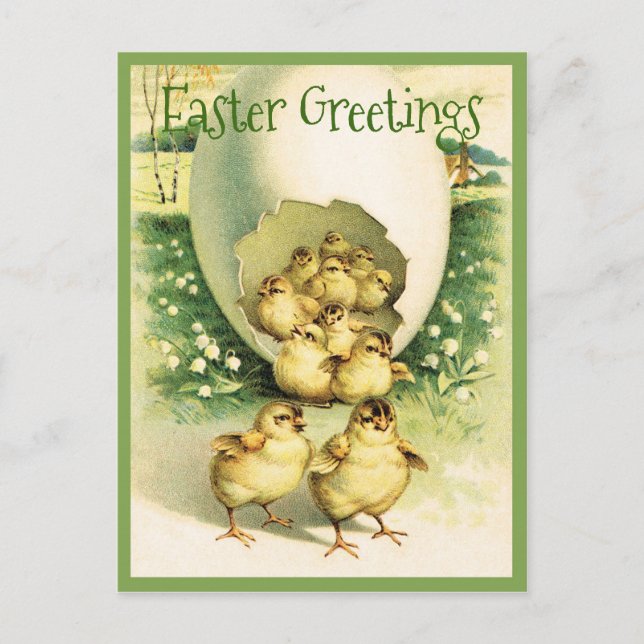 Postal Vintage Easter Greetings Chicks (Anverso)