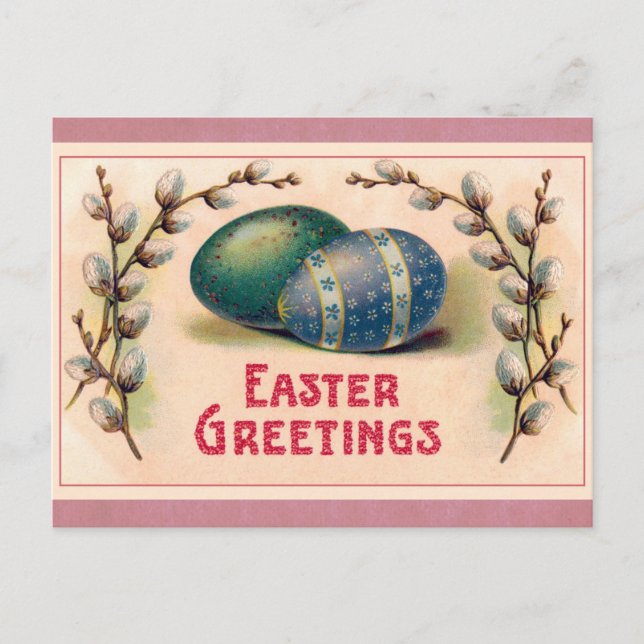 Postal Vintage Easter Greetings Egg Pink (Anverso)
