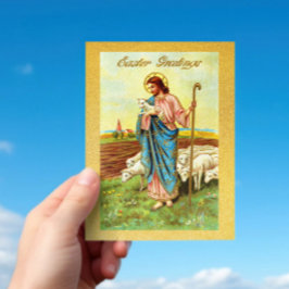 Postal Vintage Easter Greetings Shepherd Sheep Lamb Jesus