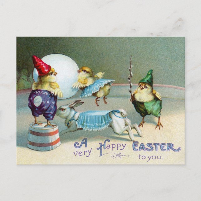 Postal Vintage Easter Greetings Wike Chicks Circus (Anverso)