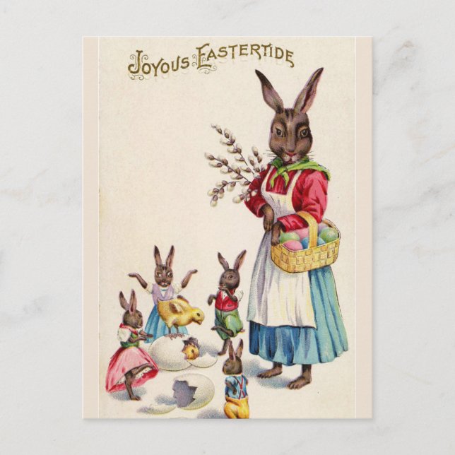 Postal Vintage Easter Mama Bunny y Babies (Anverso)