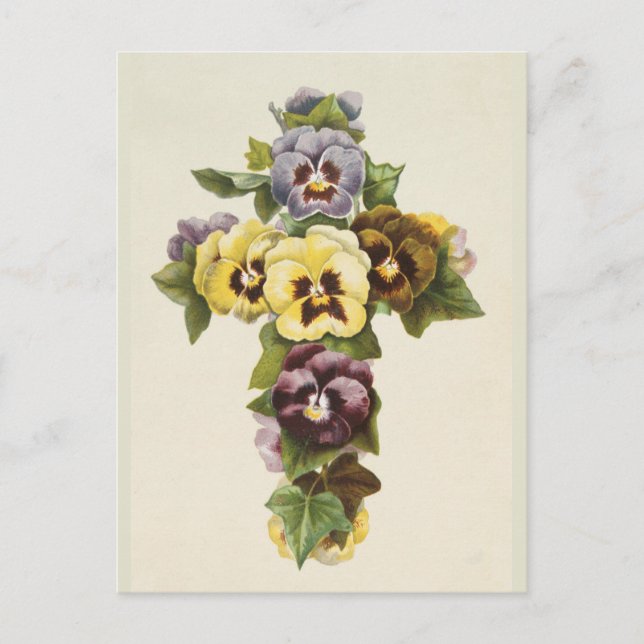 Postal Vintage Easter Pansy Cross (Anverso)