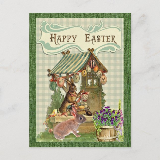 Postal Vintage Easter Rabbit and Eggys Holiday (Anverso)