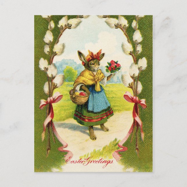 Postal Vintage Easter Rabbit Easter Greetings (Anverso)
