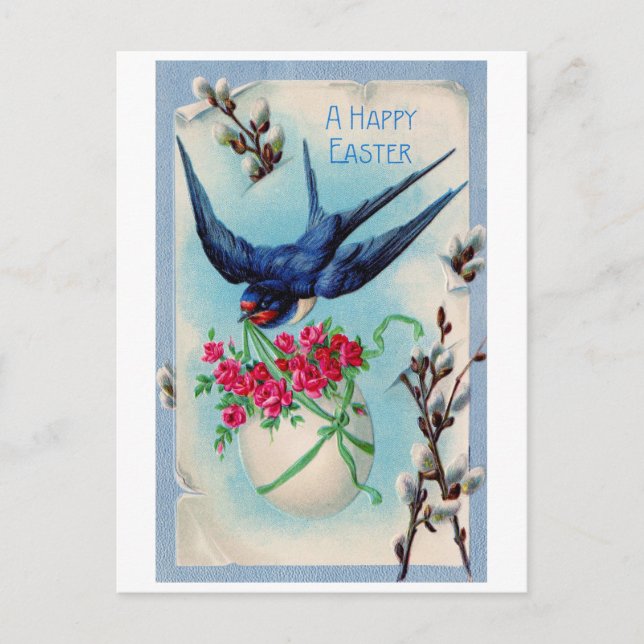 Postal Vintage Easter Swarrow Egos Flower (Anverso)